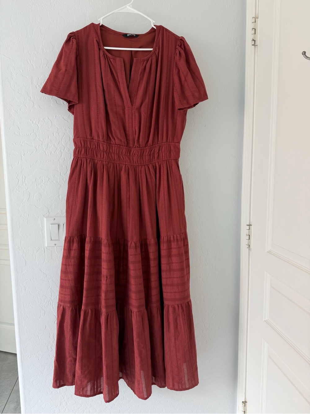 Rust Red Tiered Maxi Dress with Smocked Waist